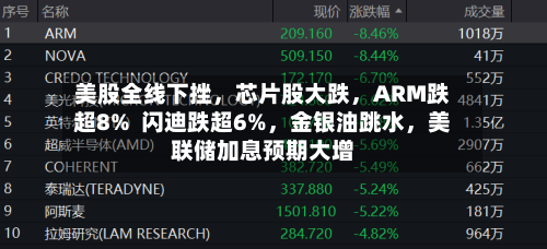美股全线下挫，芯片股大跌	，ARM跌超8%  闪迪跌超6%，金银油跳水，美联储加息预期大增-第3张图片
