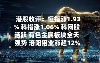 港股收评：恒指涨1.93% 科指涨1.06% 科网股活跃 有色金属板块全天强势 洛阳钼业涨超12%